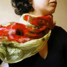 nuno felted scarf -painting and kissing-