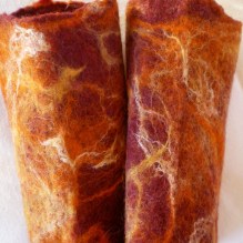 felted wrist warmers -cranberries-