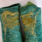 felted arm warmers -trees of green-