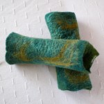felted arm warmers -trees of green-