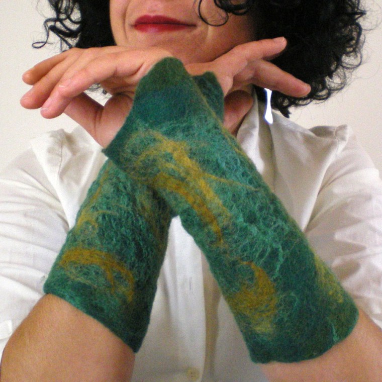 felted arm warmers -trees of green-
