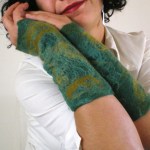 felted arm warmers -trees of green-