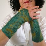 felted arm warmers -trees of green-