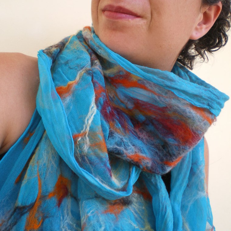 nuno felted scarf -Aegean-