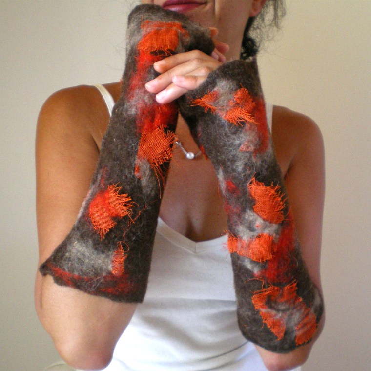 nuno felted arm warmers -autumn-