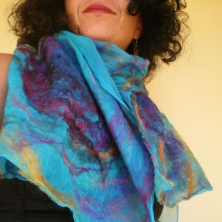 nuno felted scarf -peacock feather-