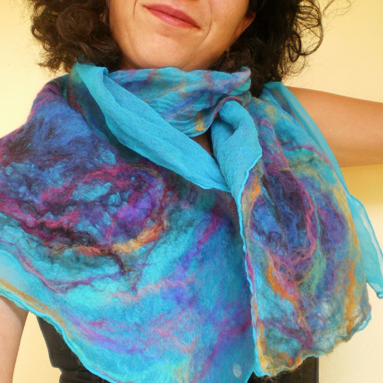 nuno felted scarf -peacock feather-