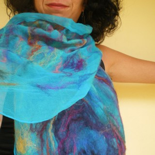 nuno felted scarf -peacock feather-