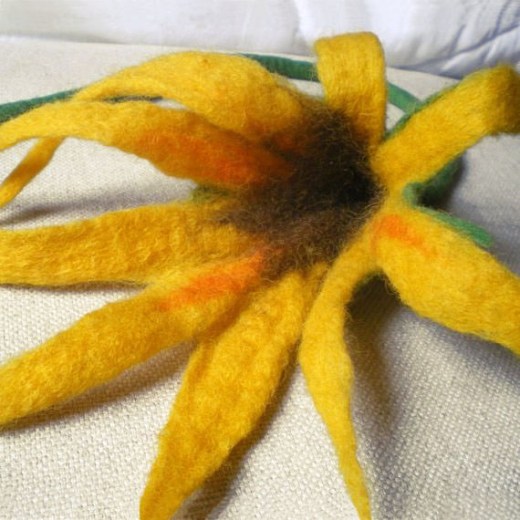 felted sun flower hair decoration -sunny-