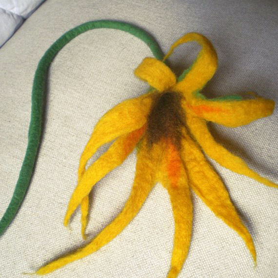 felted sun flower hair decoration -sunny-