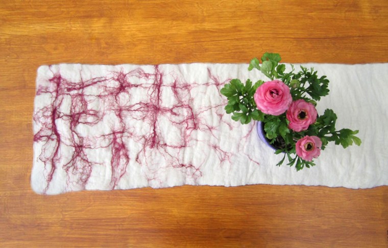 felted table runner -floating spring-