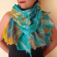 nuno felted scarf: summer elements -aqua-