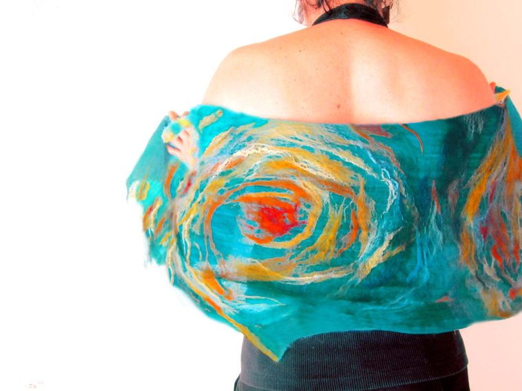  nuno felted scarf: summer elements -aqua-