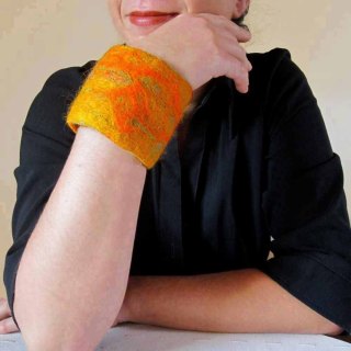felted cuff - bracelet -Orange colored sky-