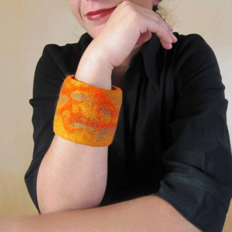 felted cuff - bracelet -Orange colored sky-