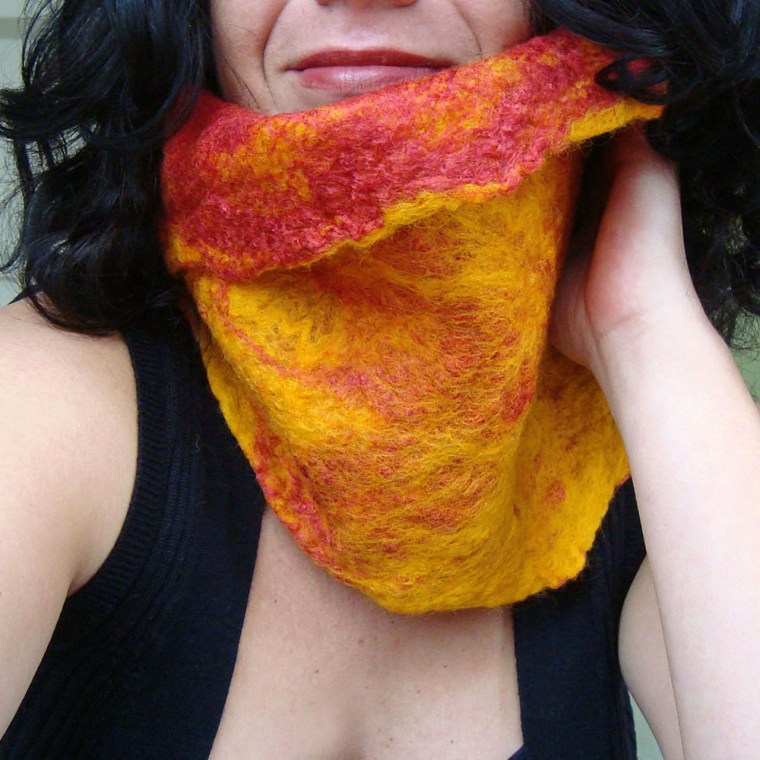 felted neck warmer -mustard and ketchup-