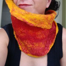 felted neck warmer -mustard and ketchup-