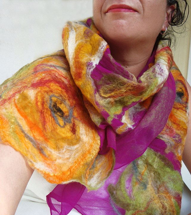 nuno felted scarf -Colour Me Perfect-