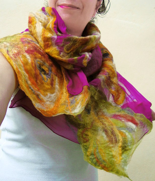 nuno felted scarf -Colour Me Perfect-