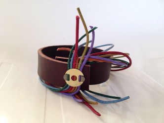 leather -rainbow bracelet-