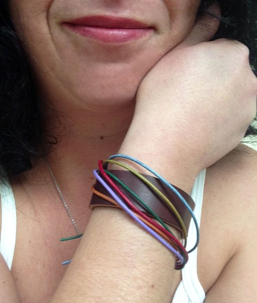 leather -rainbow bracelet-