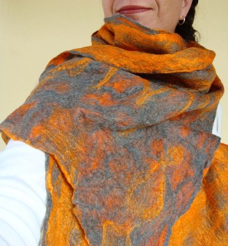 cobweb felted scarf -vitamin orange-