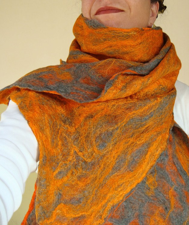 cobweb felted scarf -vitamin orange-