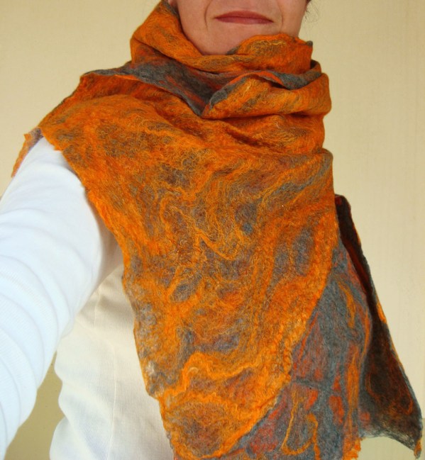 cobweb felted scarf -vitamin orange-